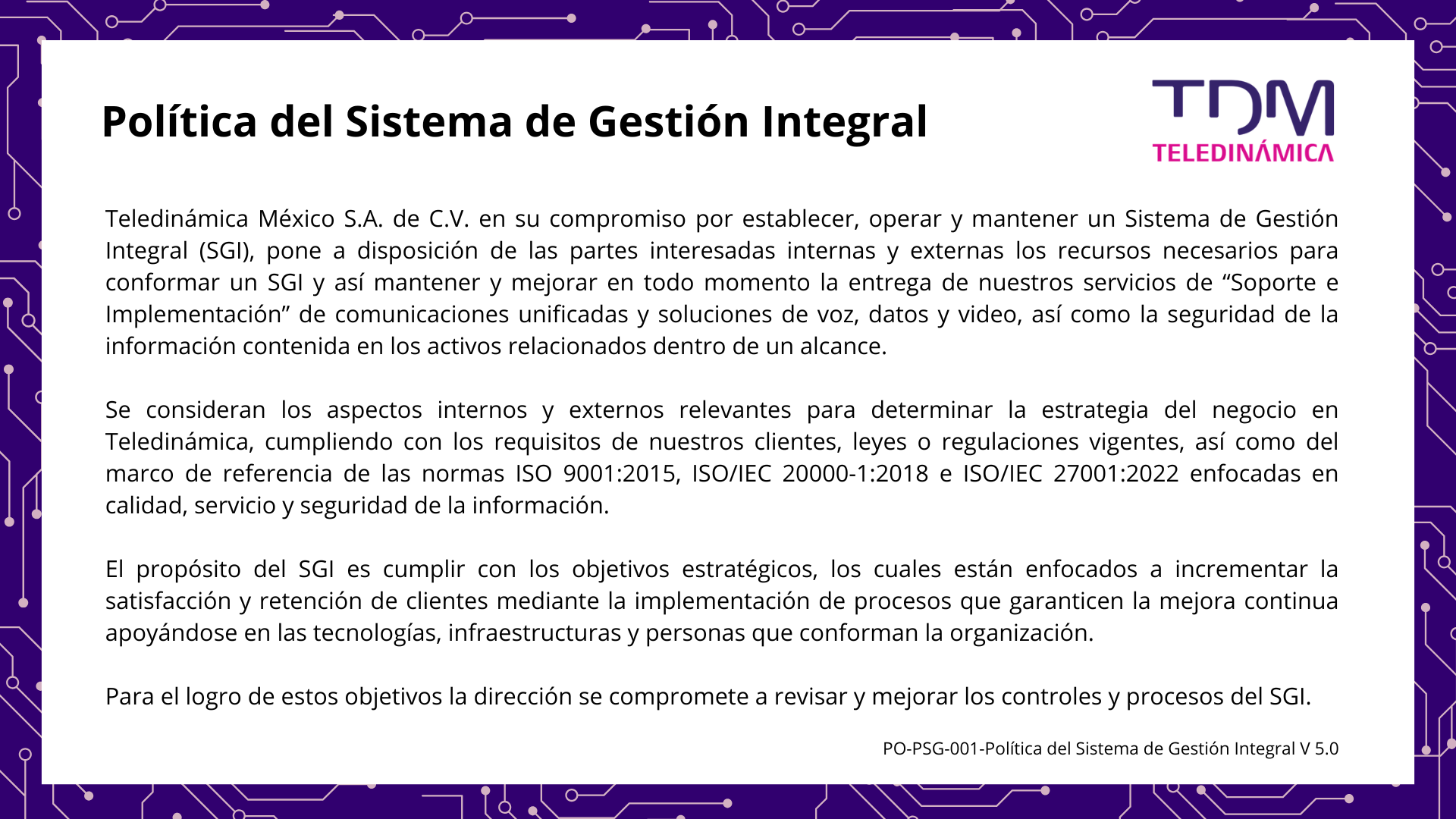 Política del SGI 2025